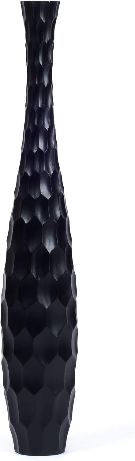 Leewadee Grosse Bodenvase für Dekozweige hohe Standvase Design Holzvase, Holz, 90 cm, Schwarz 90 cm