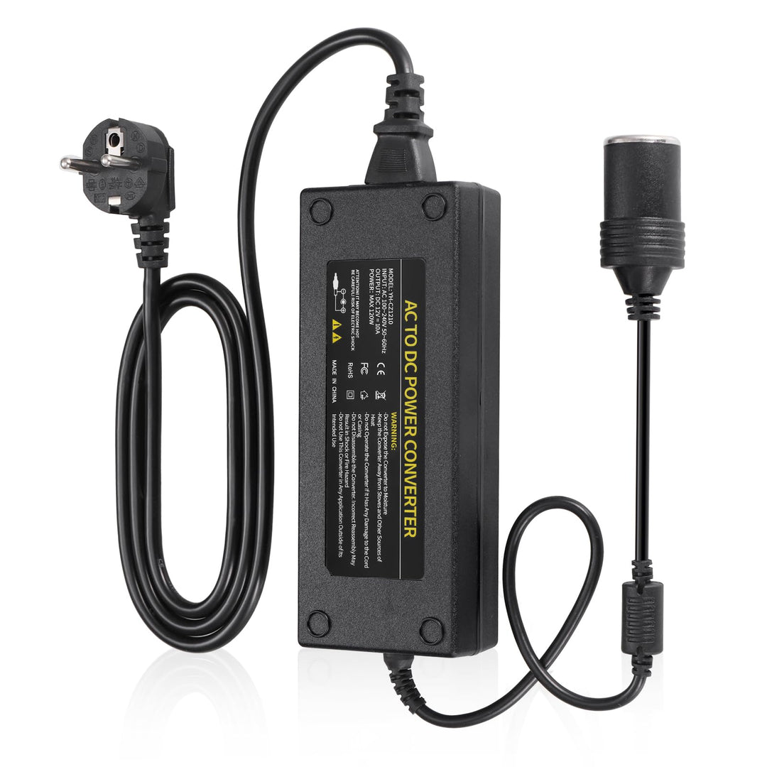 JIZZU 120W 10A KFZ Netzadapter Spannungswandler 230V auf 12V Adapter für Kühlbox, Haushalt Stromrich