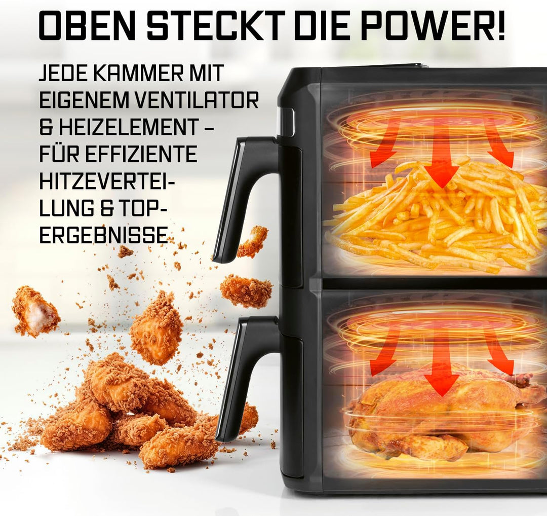 GOURMETmaxx FryUp XL vertikale Doppelkammer Heissluftfritteuse mit Sichtfenster - 12 L | Airfryer mi