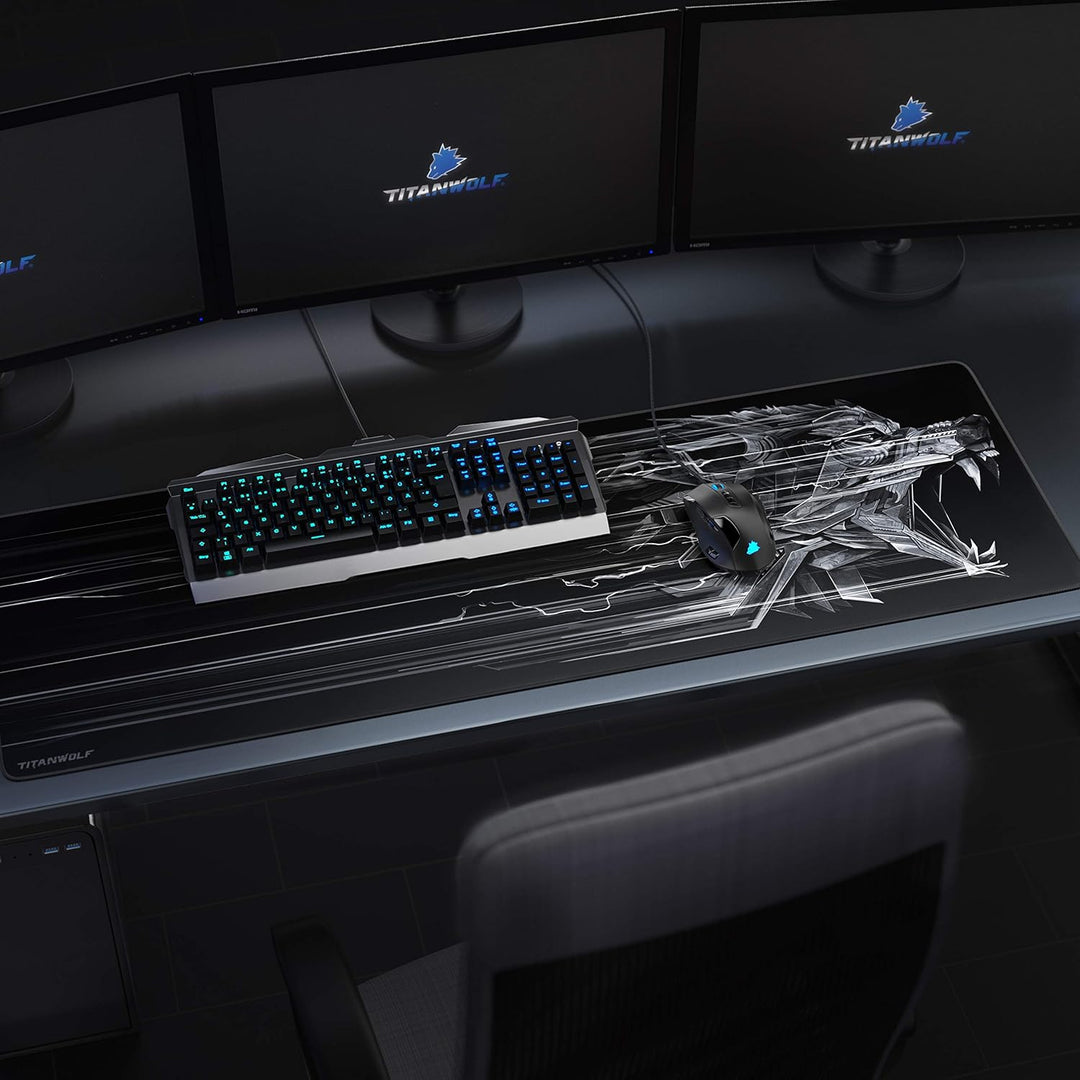 TITANWOLF - Übergrösse Mauspad Gaming Titanwolf 1200x400mm - XXXL Mousepad gross mit Motiv - Tischun