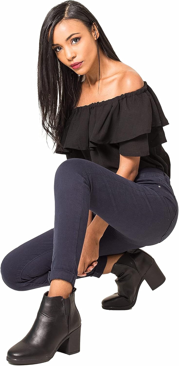 Nina Carter P109 Damen Skinny Fit Jeans High Waist Slim Hose Figurbetonte Stretch Jeanshose S Slim N