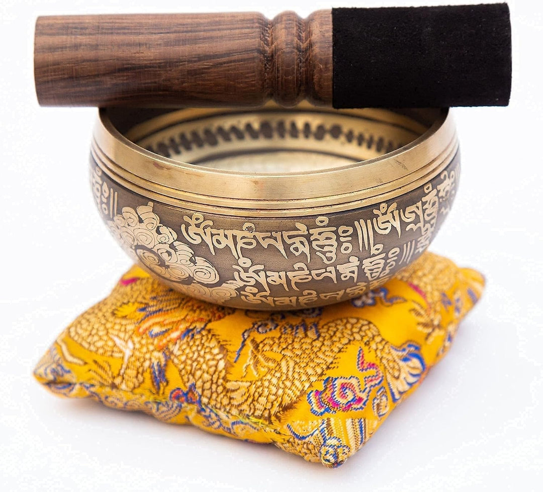 Tibetisches Klangschalen-Set – einfach zu spielen – OM-Design für Meditation, Klang, Chakra, Yoga, H