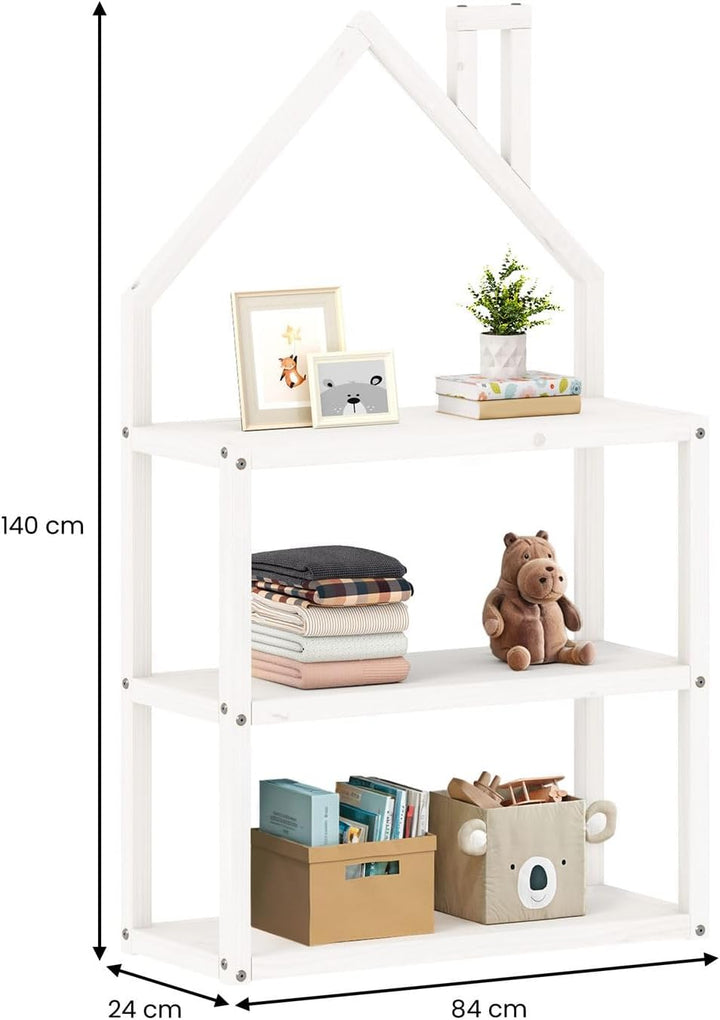 IDIMEX Kinderzimmer Regal LENISE in Hausform weiss - Kinderregal, Bücherregal, Massive Kiefer, 3 Abl