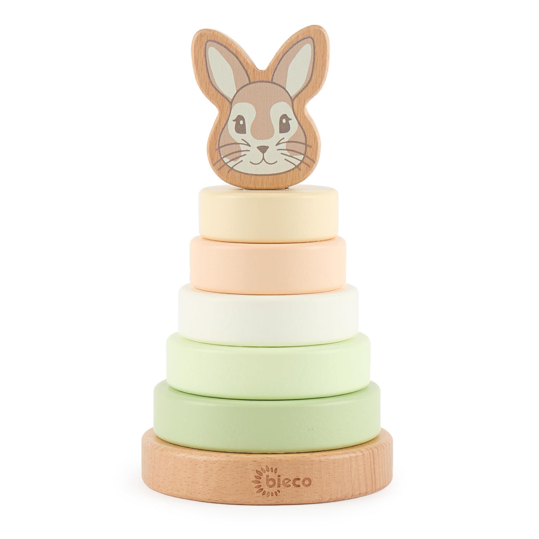 Bieco Hase Fine Stapelturm Baby Holz FSC® 19 cm Steckspiel ab 1 Jahr 7 tlg. Green Mix 10 x 10 x 18.5
