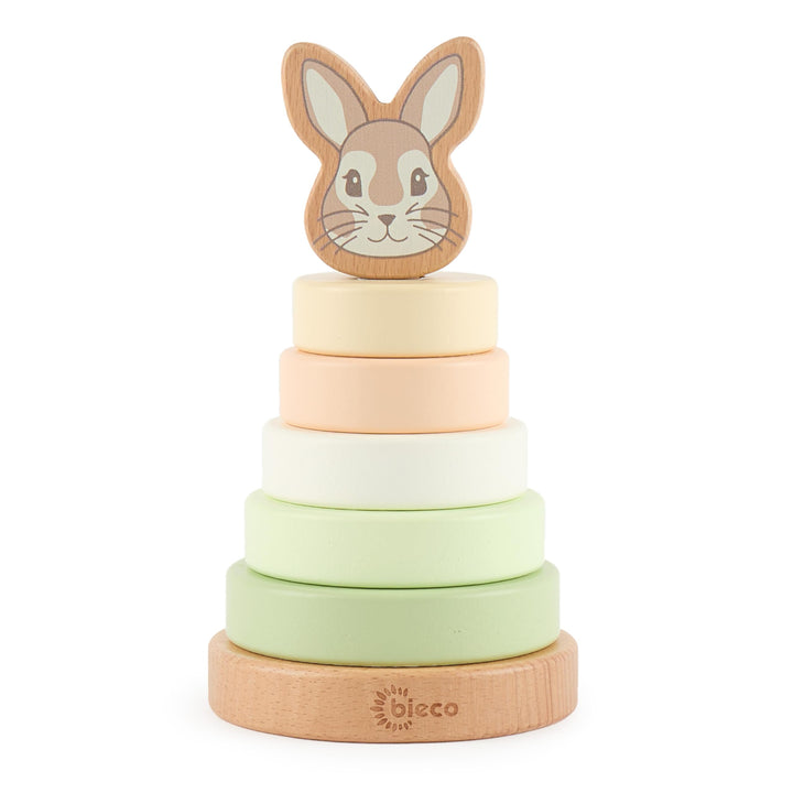 Bieco Hase Fine Stapelturm Baby Holz FSC® 19 cm Steckspiel ab 1 Jahr 7 tlg. Green Mix 10 x 10 x 18.5