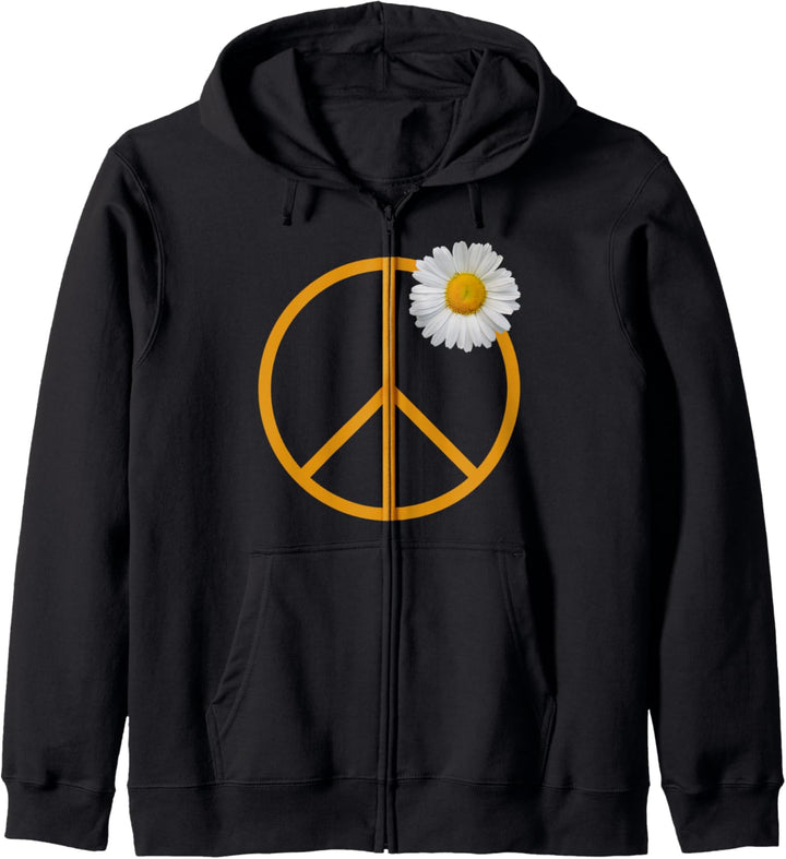 Peace Zeichen weisse Blume Boho Hippie Stil Kapuzenjacke