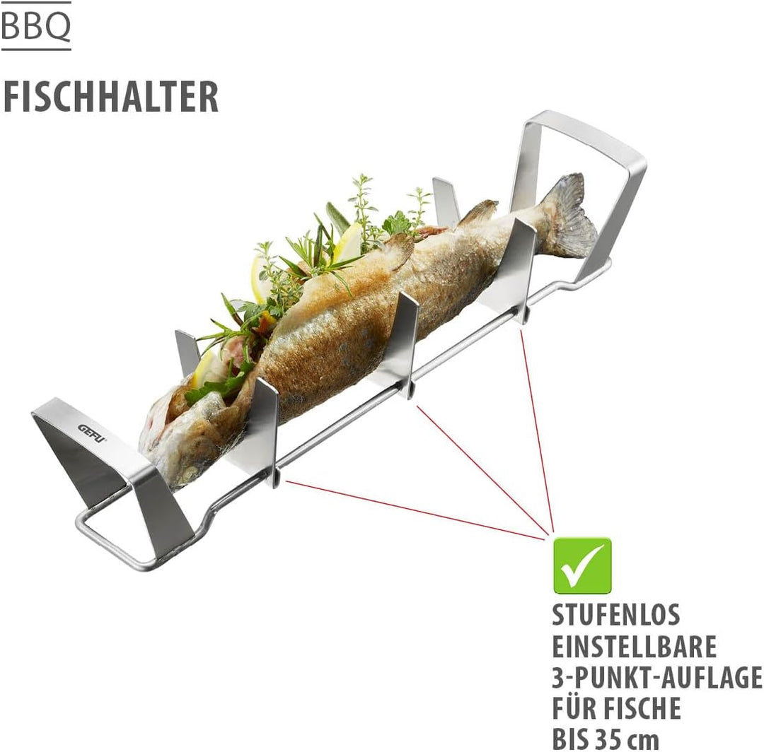 GEFU Fischhalter BBQ – Edelstahl-Fischhalter für Grill &amp; Backofen, kein Wenden &amp; Auslaufen von Marin
