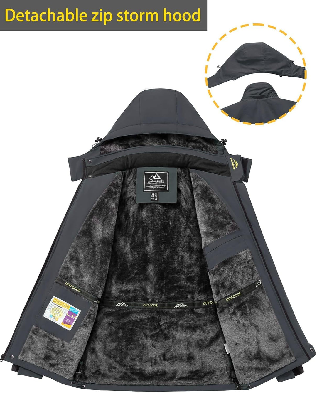 TACVASEN Herren Warme Skijacke Gefütterte Winterjacke Wasserabweisende Funktionsjacke mit Abnehmbare