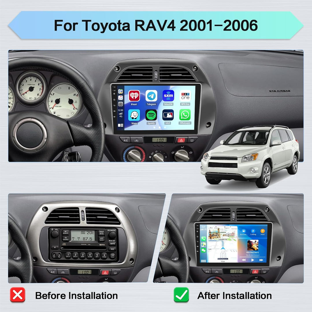 Hikity 2GB+64GB Android 15 Autoradio für Toyota RAV4 2001-2006 Radio Wireless CarPlay Android Auto B