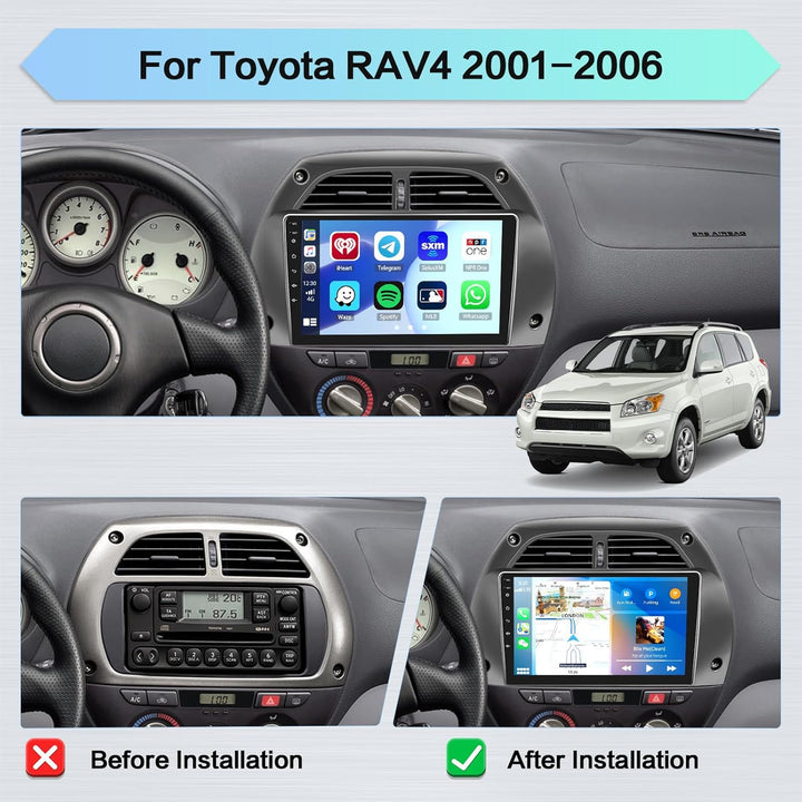 Hikity 2GB+64GB Android 15 Autoradio für Toyota RAV4 2001-2006 Radio Wireless CarPlay Android Auto B