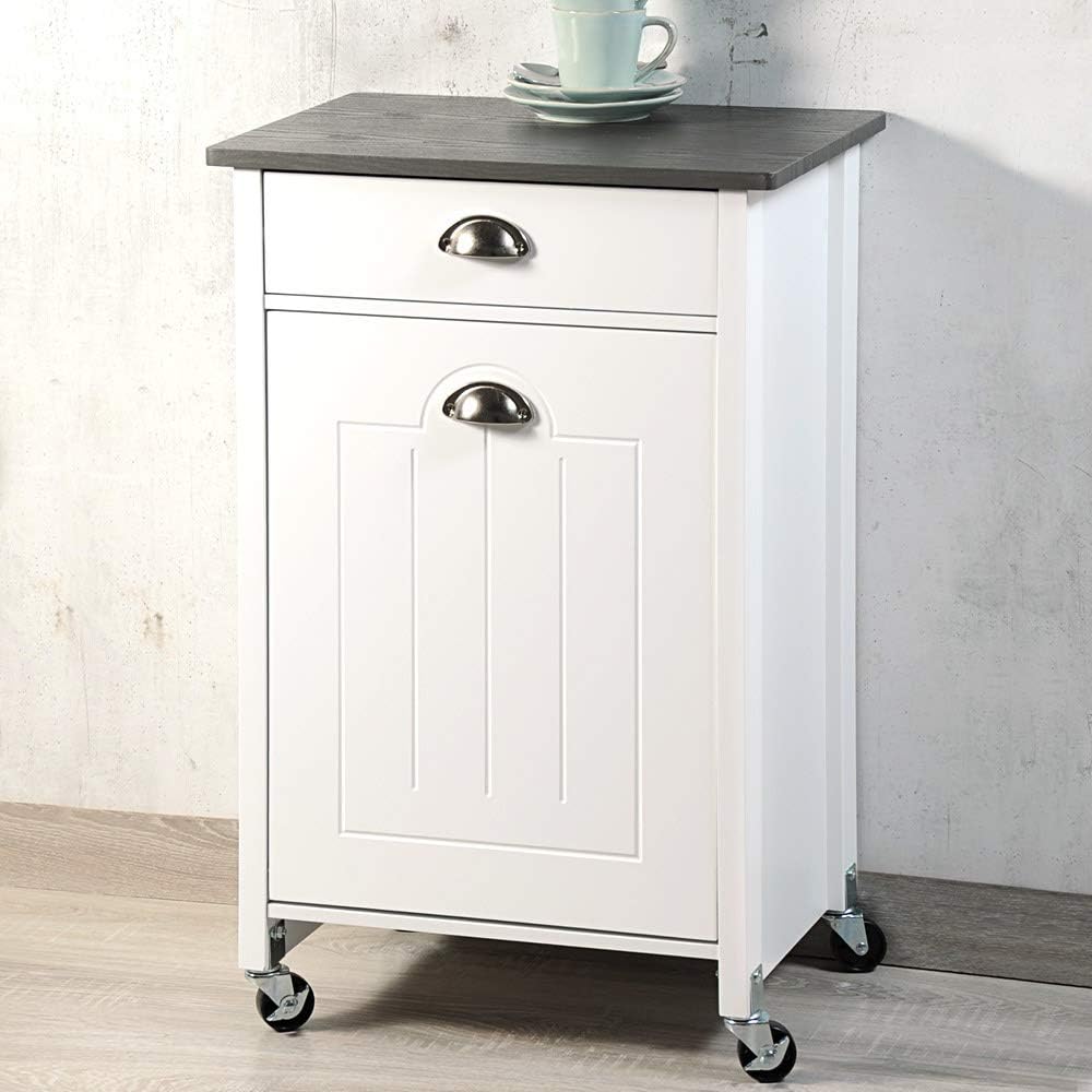 Kesper Küchenwagen für die Küche mit Mülltrennsystem aus Holz in der Farbe Weiss-Grau, Masse: 50cm x