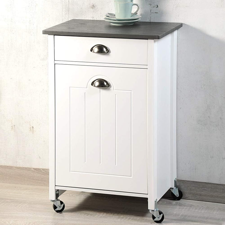 Kesper Küchenwagen für die Küche mit Mülltrennsystem aus Holz in der Farbe Weiss-Grau, Masse: 50cm x