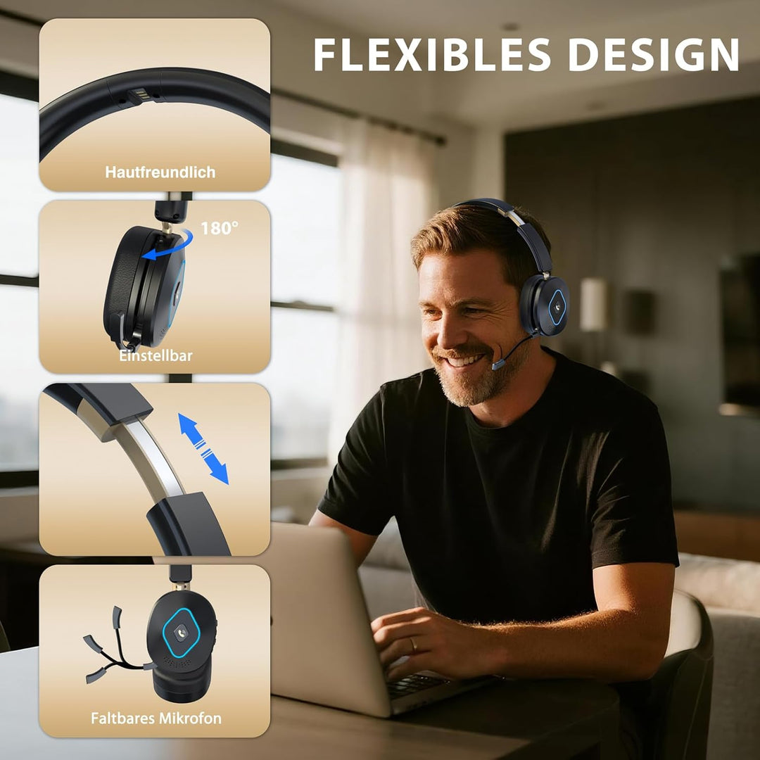 Earbay Kabelloses Headset mit Mikrofon für die Arbeit, V6.0 Bluetooth-Headset mit Geräuschunterdrück