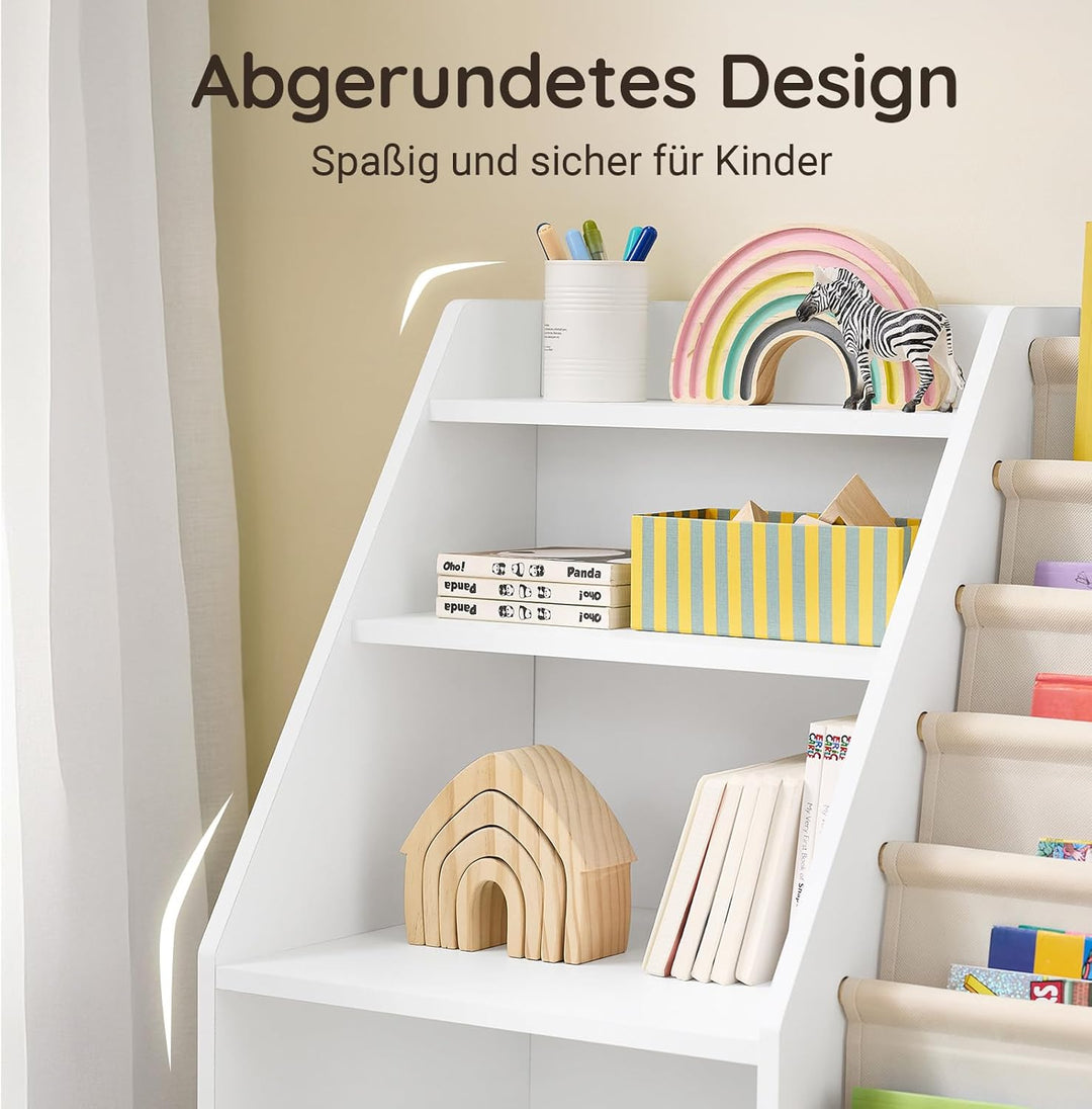 SoBuy Bücherregal Kinder Kinderregal Montessori mit Stofftaschen, 3 Regal und Vliestaschen Spielzeug