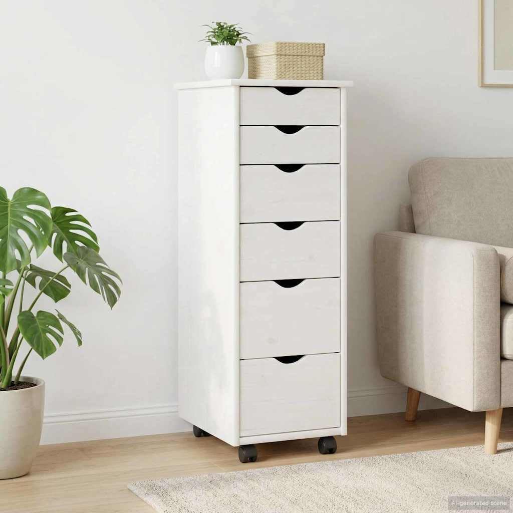 vidaXL Rollschrank Mit Rad Weiss 34 x 39 x 93,5 cm Massivholz Kiefer, Studienmöbel, minimalistischer