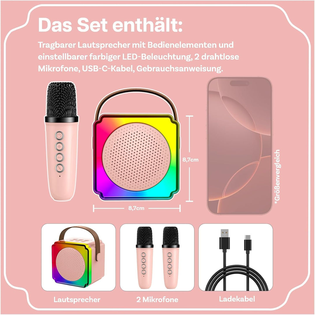 Karaoke Maschine Kinder mit 2 Mikrofon von MMOBIEL – Mini Karaoke Maschine, Tragbare Bluetooth Lauts