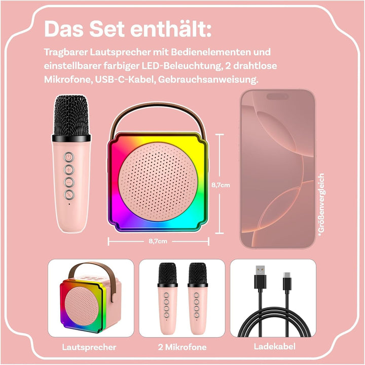 Karaoke Maschine Kinder mit 2 Mikrofon von MMOBIEL – Mini Karaoke Maschine, Tragbare Bluetooth Lauts