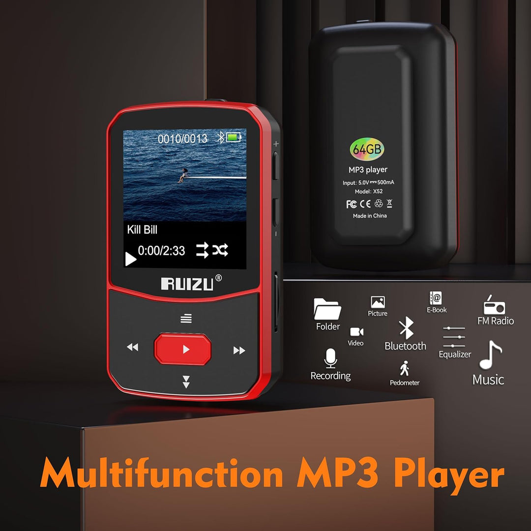 64GB MP3 Player Bluetooth 5.3 Sport mit 1.5 Zoll TFT Farbbildschirm, Mini Musik Player mit Clip, Lau