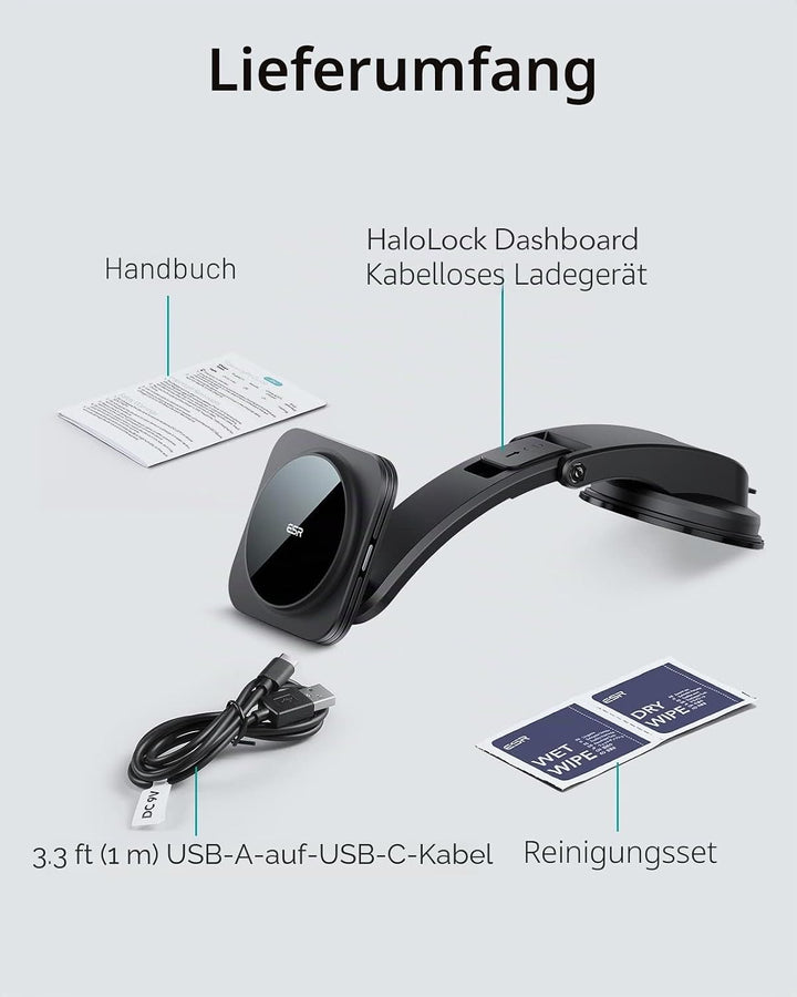 ESR HaloLock Armaturenbrett Magnetisches Kabelloses Auto Ladegerät, kompatibel mit MagSafe Autohalte