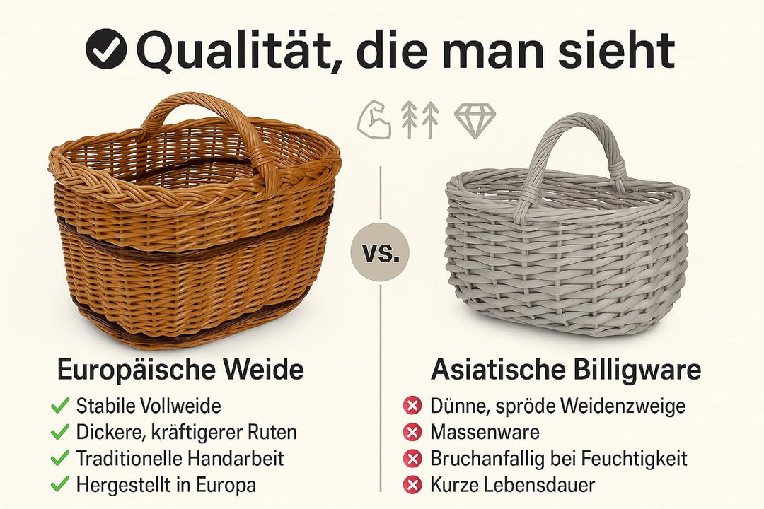 Einkaufskorb Weide lackiert – grosser handgeflochtener Marktkorb mit Henkel quer – stabiler Weidenko
