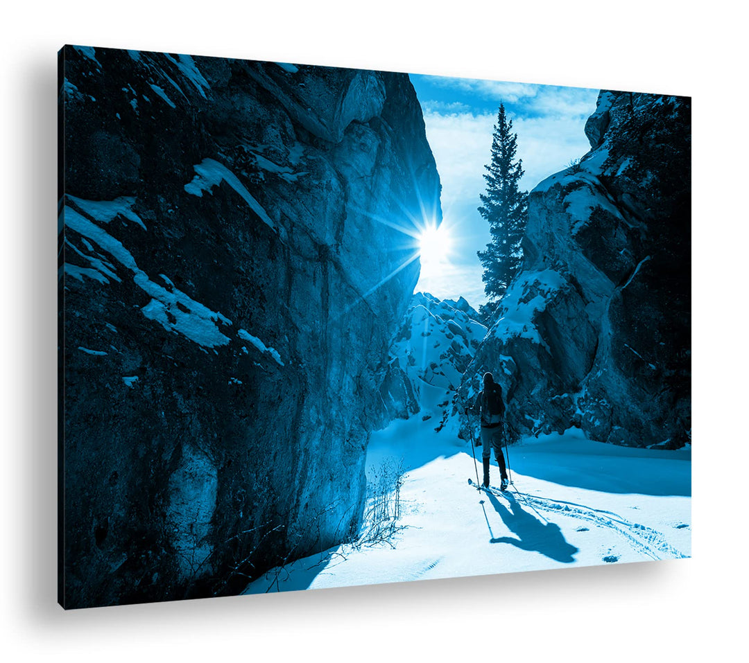 deyoli schneebedeckter Schneepass Format 100x70 Effekt: Monocrome Blau als Leinwandbild, Motiv ferti