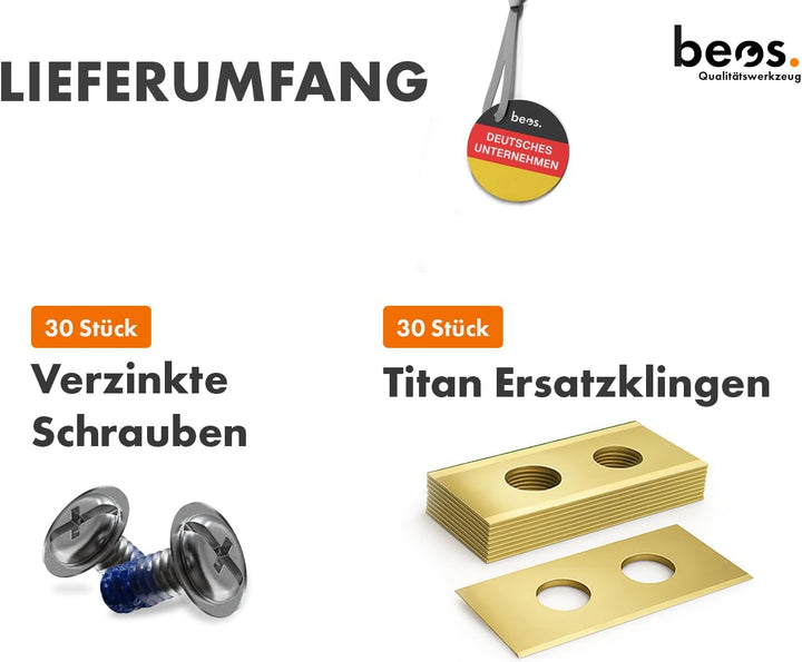 BEOS® 30 x Premium Titan Ersatzmesser + Schrauben mit Sicherung - Ersatzklingen für Premiummarken Wo