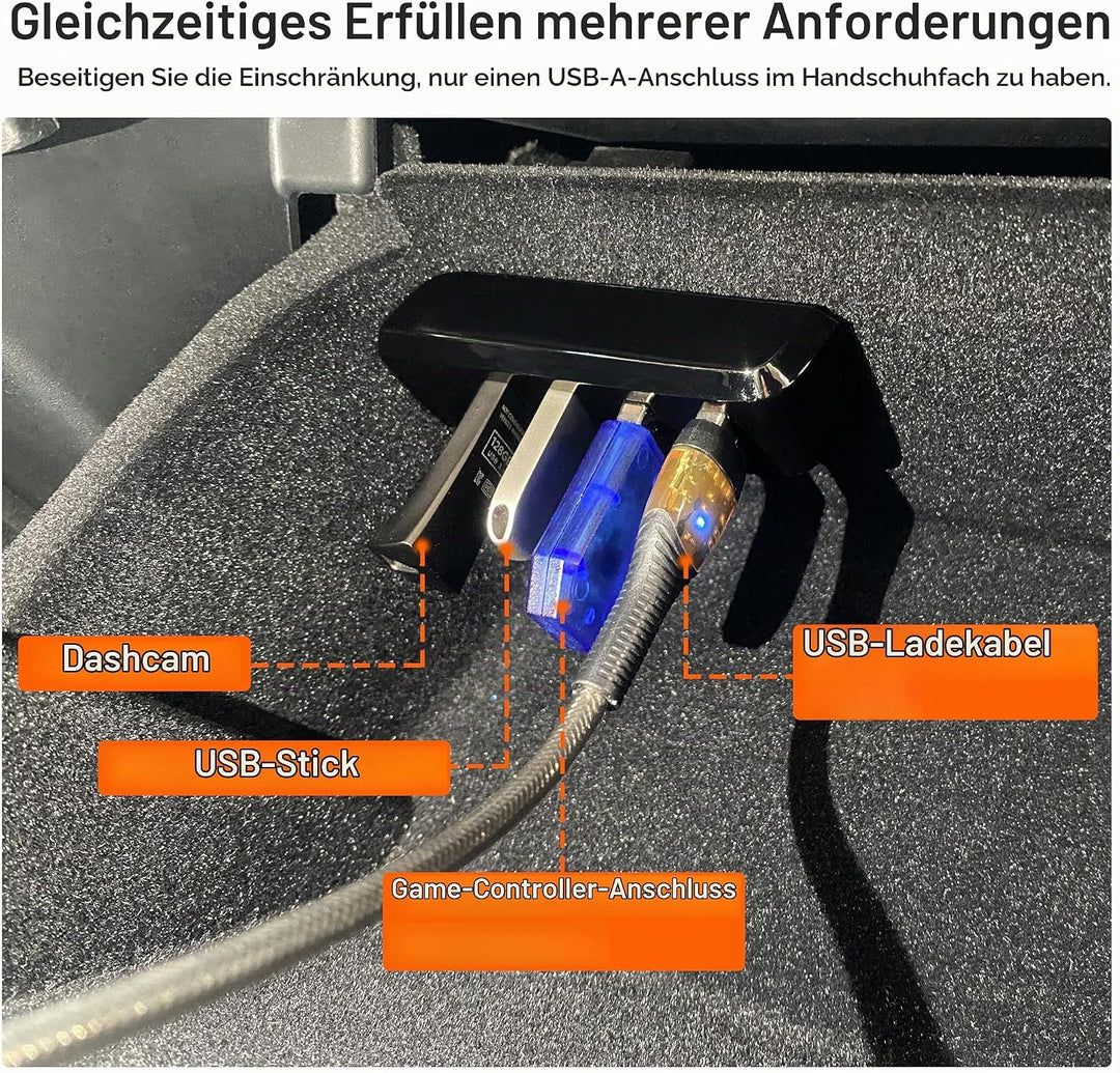 Handschuhfach USB Hub für Tesla Model Y 2021-2024 Model 3 2021-2023, 4-in-1 Multiport Handschuhbox D