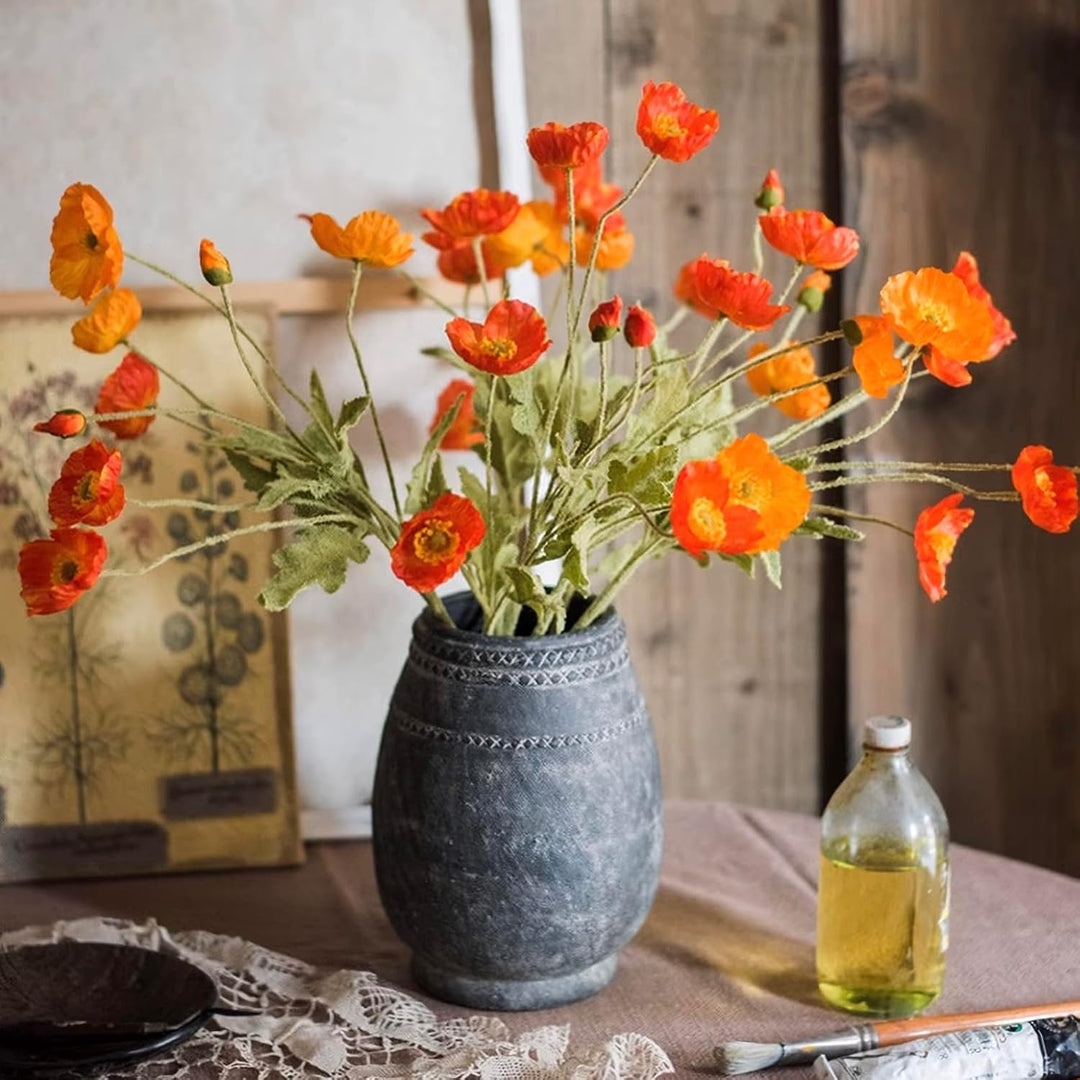 DUYONE Künstliche Mohnblumen-Seide, 6 Stiele, für Heimdekoration, Hochzeitsstrauss, Kunstblumen-Mitt
