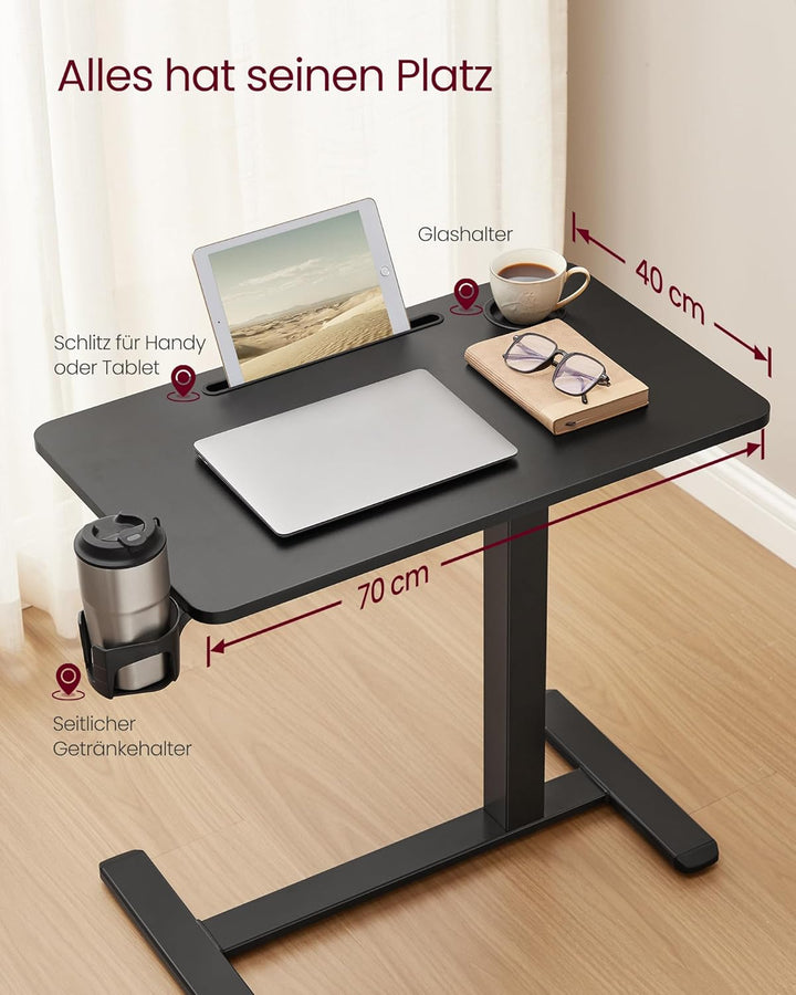 VASAGLE Beistelltisch mit Rollen, mobiler Stehtisch, 70 x 40 cm grosse Tischplatte, verstellbare Höh