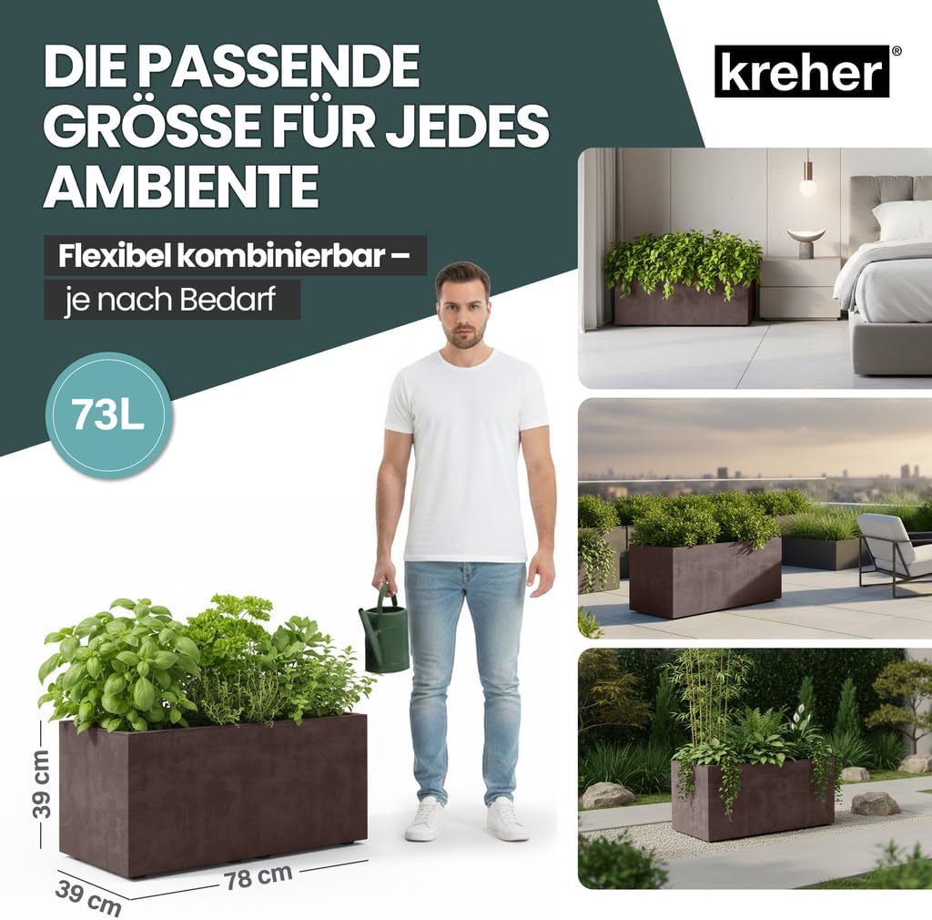 Kreher XL Pflanzkasten Millennium in verschiedenen Formaten und Farben. Tolle Naturstein Optik in Br