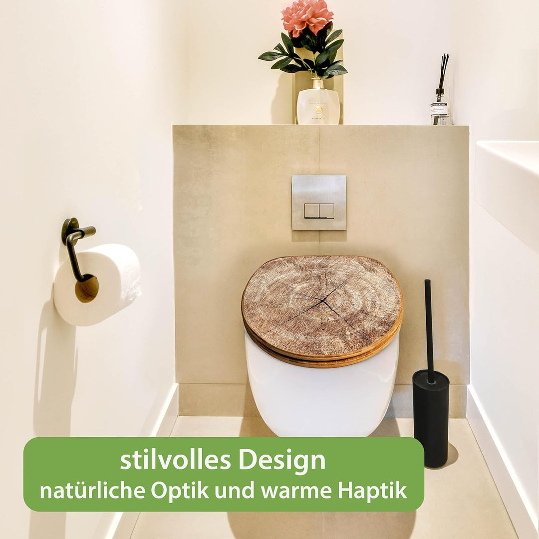 banjado Design WC Sitz Bambus Absenkautomatik 45,8x37,5cm - Toilettendeckel mit Absenkautomatik Holz