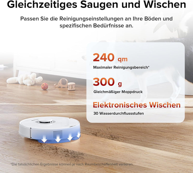 roborock Q7 Max Saugroboter mit Vollgummibürste, 4200Pa Saugkraft, Staubsauger Wischroboter PreciSen