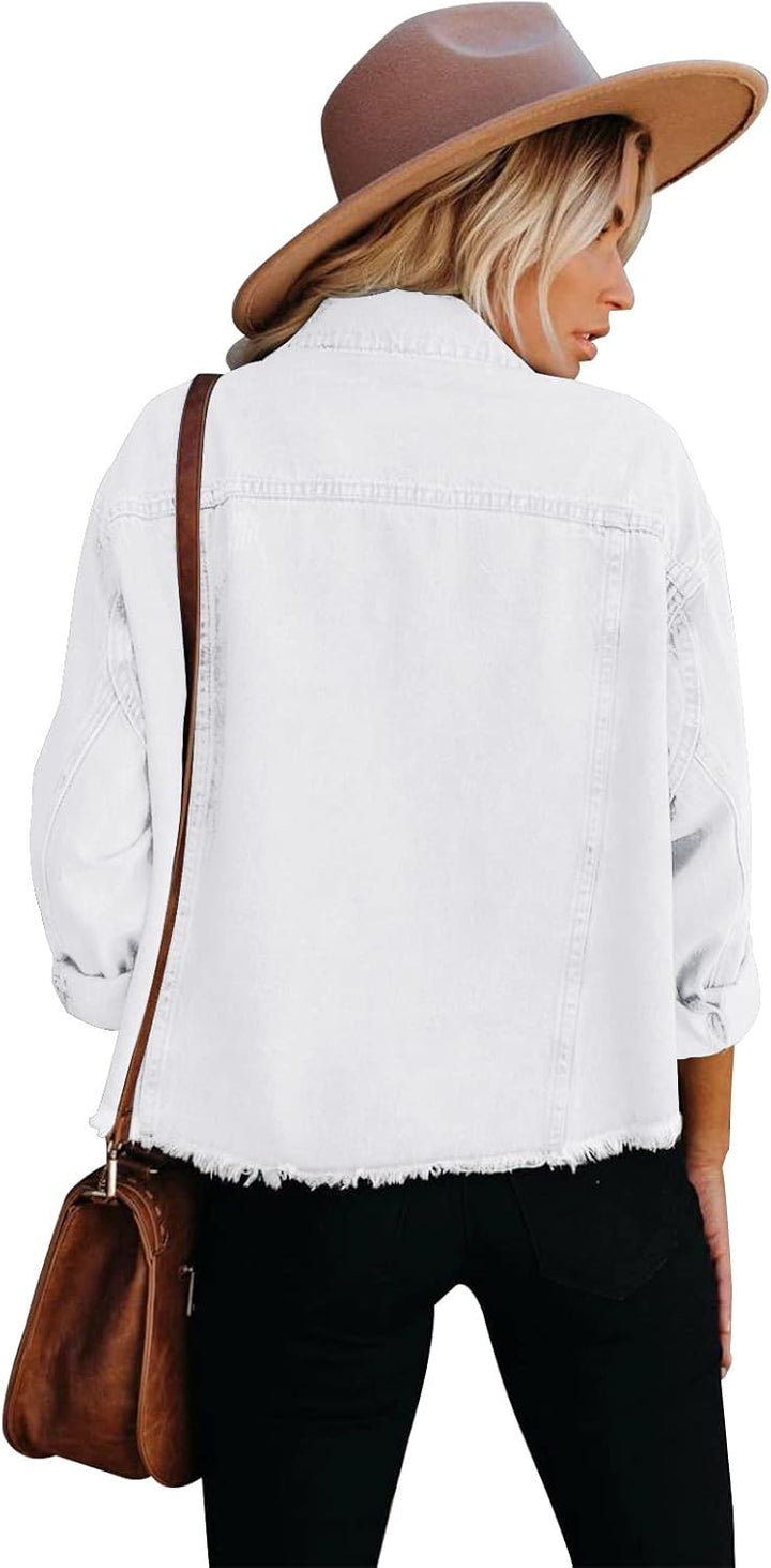 JayscreateEU Female Jeansjacke Kurze jacke Denim Jean Mantel Outwear Lange Ärmel Damen Jeansjacke mi