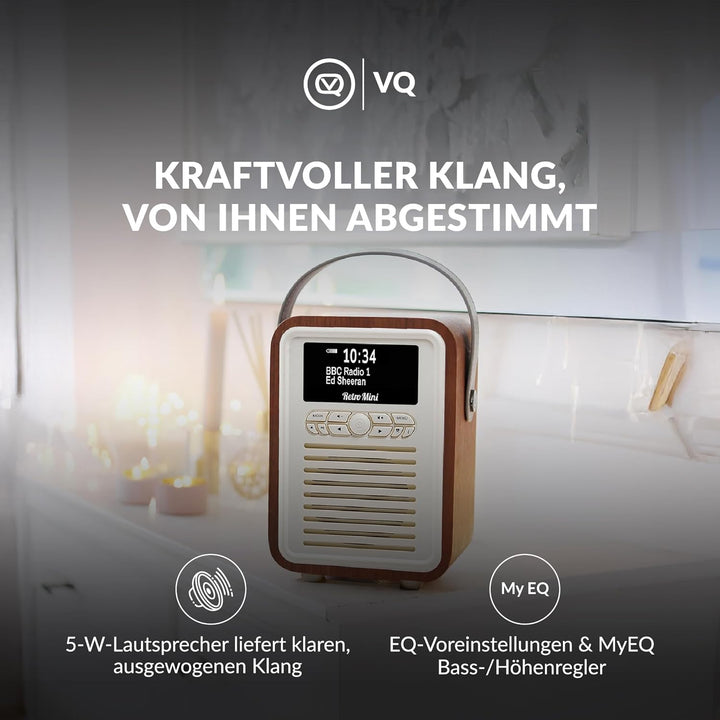 VQ Retro Mini Tragbares Radio mit Bluetooth-Lautsprecherein, DAB-Radio mit UKW und 60 Voreinstellung