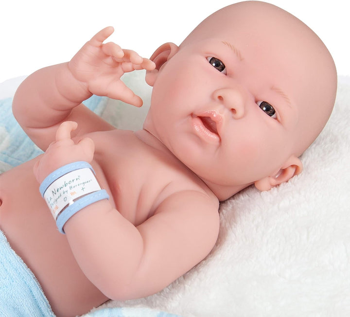 JC TOYS - La Newborn Babypuppe 38 cm aus weichem Vinyl, inklusive Kleidung, Dinosaurier-Plüsch und 4