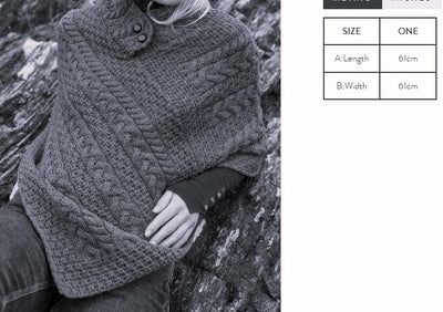 Irischer Aran Poncho Strickponcho Umhang Wollponcho aus 100% Merinowolle für Damen Einheitsgrösse Ar