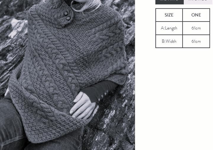 Irischer Aran Poncho Strickponcho Umhang Wollponcho aus 100% Merinowolle für Damen Einheitsgrösse Ar
