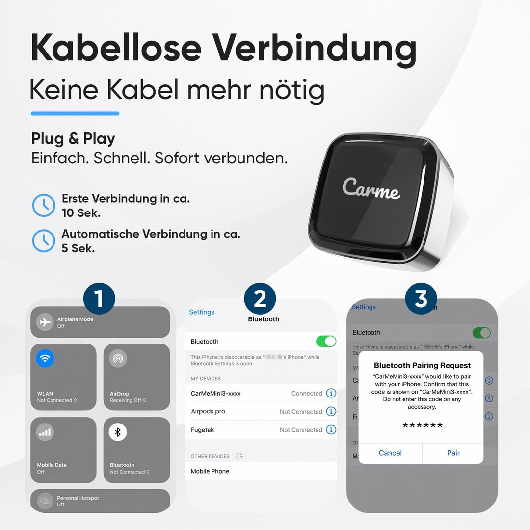 CarMe Ultra Mini 2-in-1 CarPlay Wireless Adapter & Android Auto Wireless Adapter, wandelt kabelgebun