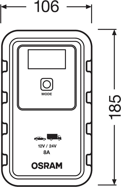 OSRAM BATTERYcharge 908, KFZ-Batteriewartungsgerät 12V & 24V, mobiles KFZ Batterieladegerät für PKW,