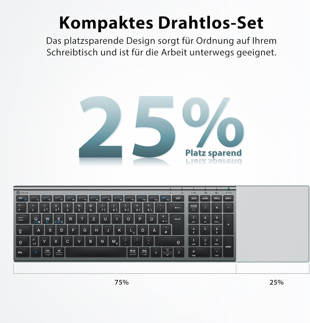 iClever Bluetooth Tastatur mit Maus, Tastatur Maus Set Kabellos,Wiederaufladbare Dualmodus (Bluetoot