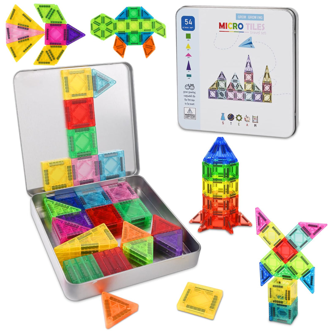 Euakee Magnetische Fliesen, Magnetische Bausteine Reisespielzeug mit Metallbox, MINI Magnet Fliesen