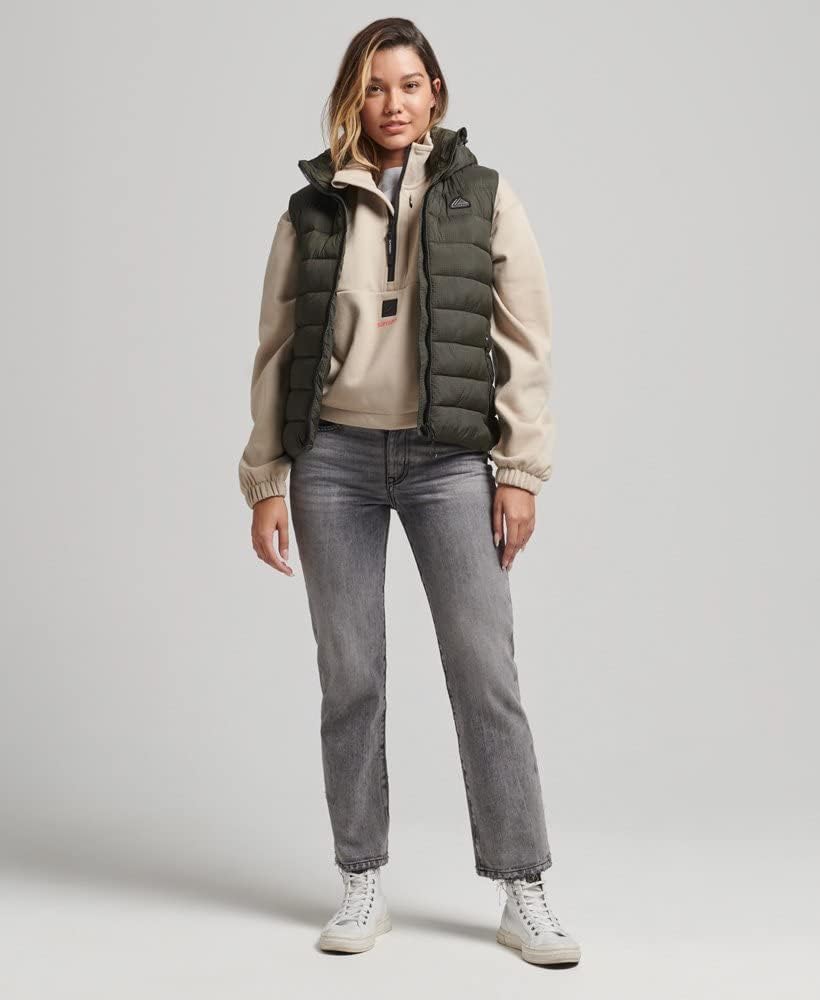 Superdry Damen Code Mountain Fuji Gepolsterte Weste, Khaki, Grösse 42, Fussball-Gitter Khaki, 40