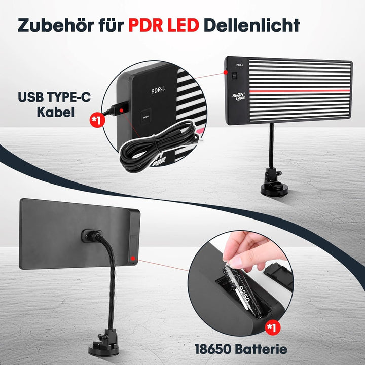Super PDR Lampe Dellen Reparaturset Auto - LED Lichttafel Ausbeul-Werkzeug | USB und Batterie Dual-M