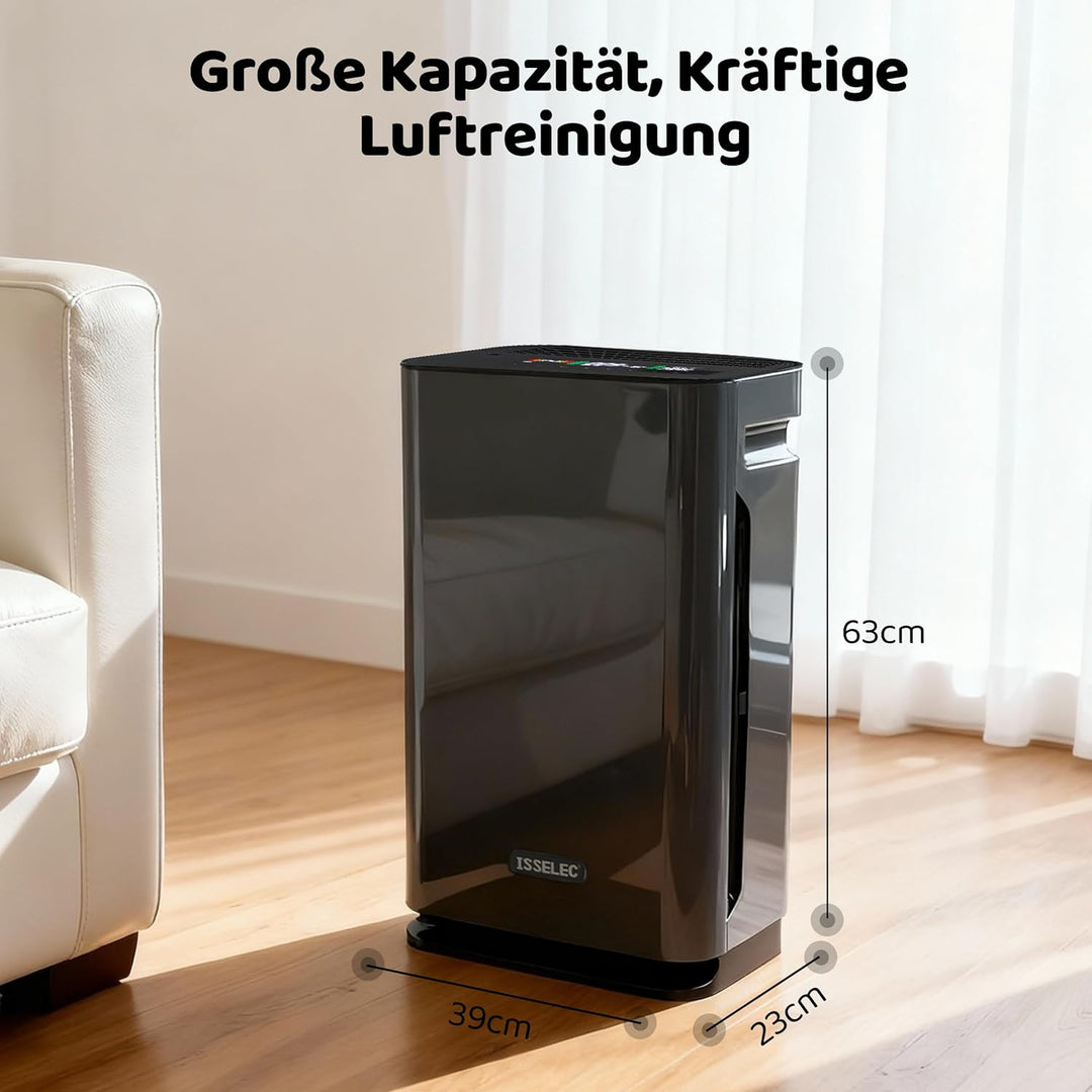 ISSELEC Luftreiniger und Luftbefeuchter 2 in 1 für Schlafzimmer, H13 HEPA Filter, Anzeige Luftqualit