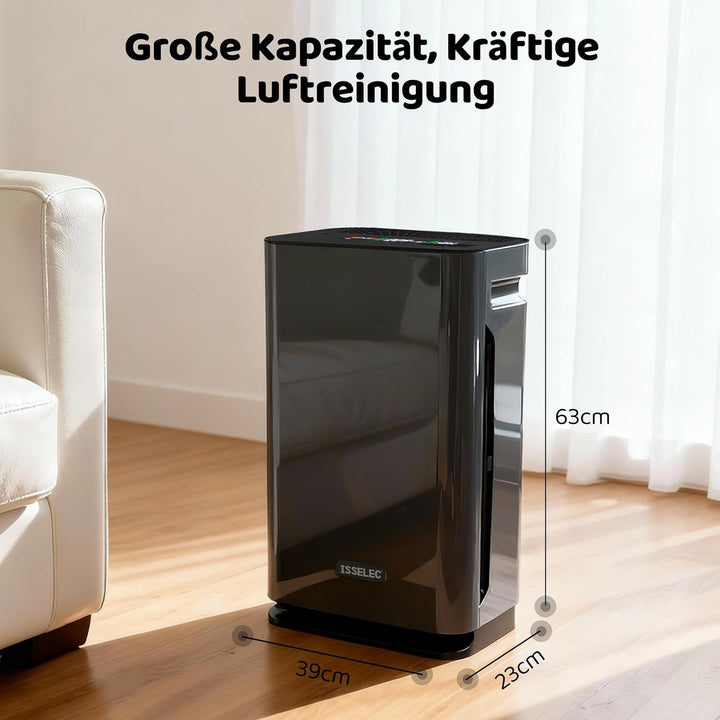 ISSELEC Luftreiniger und Luftbefeuchter 2 in 1 für Schlafzimmer, H13 HEPA Filter, Anzeige Luftqualit