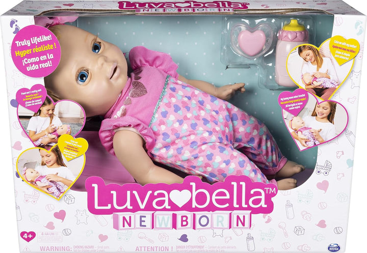 Luvabella 6047317 Newborn - interaktive Baby Puppe (43 cm) mit blonden Haaren, realistischer Mimik u