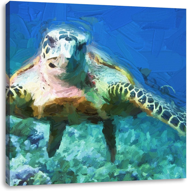 Pixxprint Anmutige Schildkröte im Meer als Leinwandbild/Grösse: 70x70 cm/Wandbild/Kunstdruck/fertig