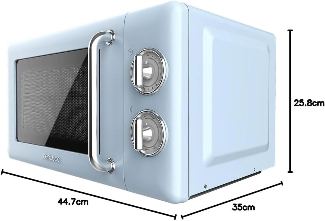 Cecotec Mikrowelle mit Grill Proclean 3110 Retro Blue Mechanische, 700 W in 6 Stufen, Timer bis zu 3