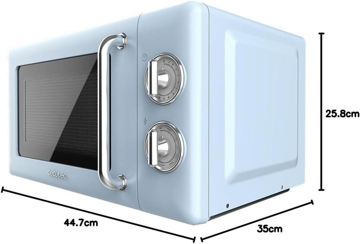 Cecotec Mikrowelle mit Grill Proclean 3110 Retro Blue Mechanische, 700 W in 6 Stufen, Timer bis zu 3