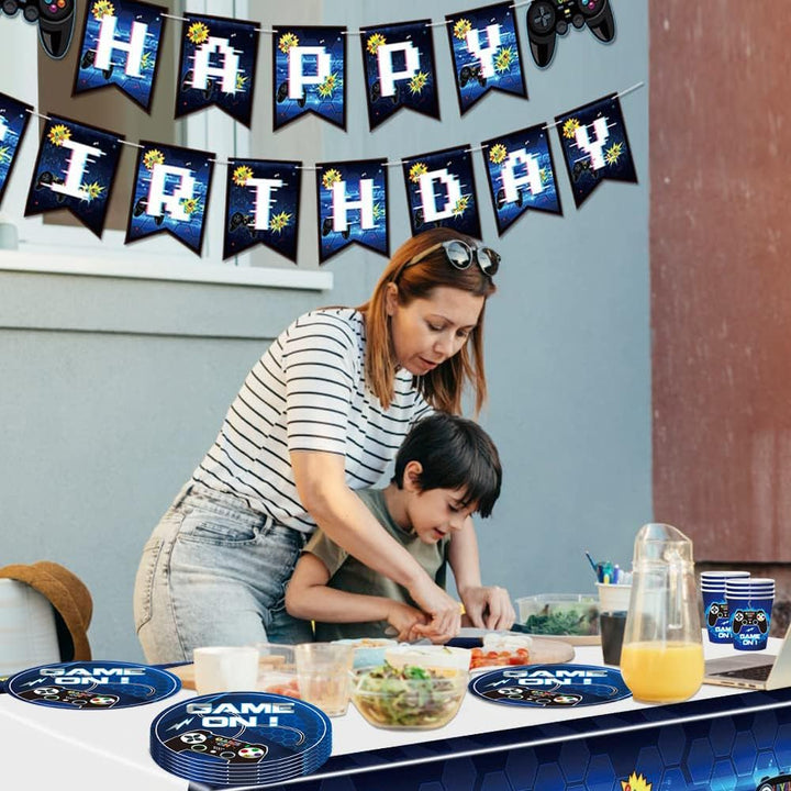YGCHEN Videospiel Partygeschirr Game Kindergeburtstag Deko Spiel Party Geschirr Set Geburtstag Pappb